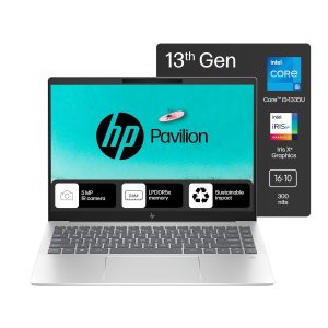 HP Pavilion Plus, Intel Core i5-1335U-13th Gen Laptop, (16GB LPDDR5x,512GB SSD),IPS, 300 nits, 14”(35.6cm) 2K,Win 11, M365 Basic(1yr), Office Home 24, Silver,1.38kg, 5MP Camera w/Shutter, ew0107TU