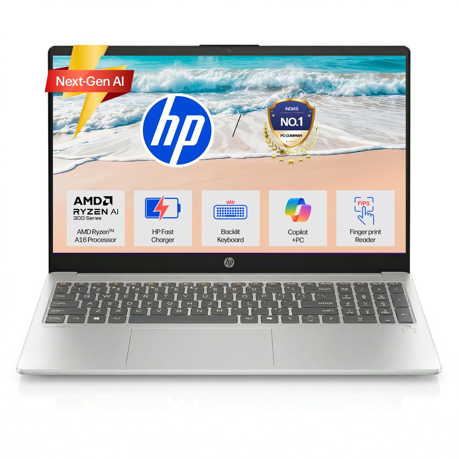 HP OmniBook 3, AMD Ryzen AI 5 330 (24GB DDR5 RAM, 1TB SSD) FHD, Anti-Glare, 15.6”/39.6cm, Win11, Office24, Glacier Silver,1.7kg, fn0074AU, FHD Camera w/Shutter, FPR, Backlit KB, Next Gen AI Laptop