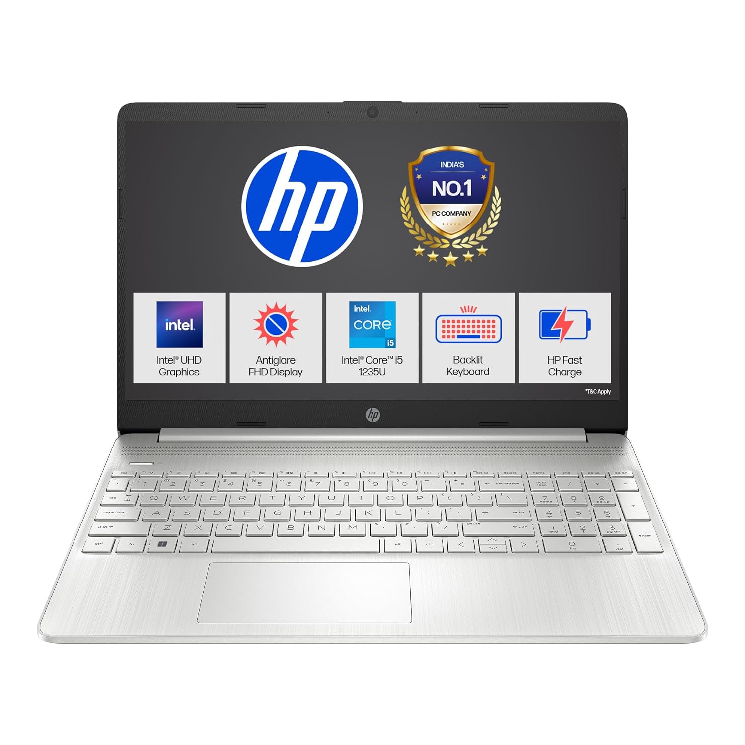 HP 15s, 12th Gen Intel Core i5-1235U Laptop (8GB DDR4, 512GB SSD) Anti-Glare, 15.6″/39.6cm, FHD, Win 11, MS Office 21, Silver, 1.69kg, Intel UHD Graphics, Backlit KB, HD Camera, fq5329tu/FY5008TU
