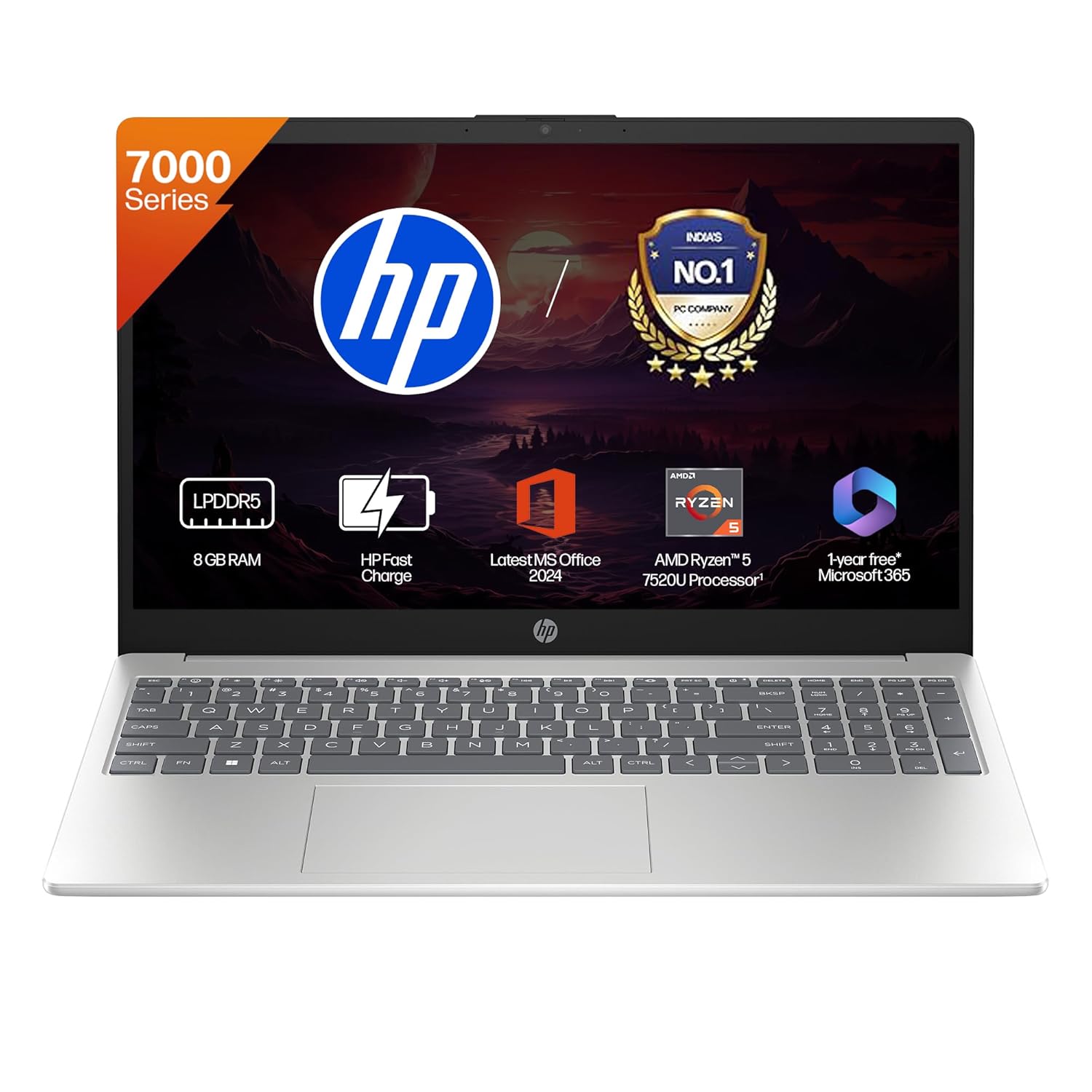 HP 15, AMD Ryzen 5 7520U (8GB LPDDR5, 512GB SSD) FHD, Anti-Glare, Micro-Edge, 15.6”/39.6cm, Win11, M365 Basic(1yr), Offic24, Silver,1.59kg, fc0805AU, FHD Camera w/Privacy Shutter, Backlit Laptop