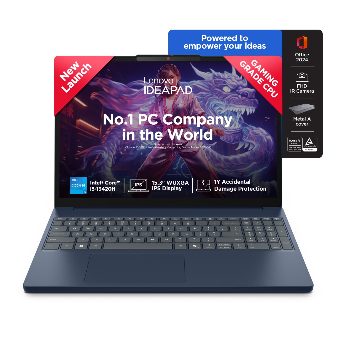 Lenovo IdeaPad Slim 3 13th Gen Intel Core i5-13420H 15.3 inch (38.8cm) WUXGA IPS Laptop (16GB RAM/512GB SSD/Windows 11/Office 2024/Top Metal Cover/Backlit KB/Cosmic Blue/1.6Kg), 83K1016PIN