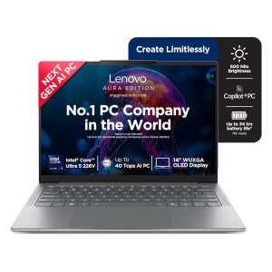 Lenovo Yoga Slim 7 Aura Edition Intel Evo Core Ultra 5 226V (16GB RAM/512GB SSD/14 (35.5cm)/WUXGA OLED/Copilot+ PC/Windows 11/MSO 365 Basic+Office 2024/1Yr ADP/Luna Grey/1.19Kg), 83JX00CSIN AI Laptop