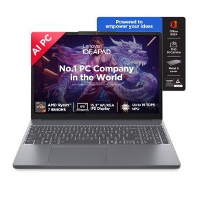 Lenovo IdeaPad Slim 3, AMD Ryzen 7 8840HS, 24GB RAM, 1TB SSD, WUXGA IPS, AI PC, 15.3″/38.8cm, Backlit Keyboard, Windows 11, Office Home 2024, Grey, 1.6Kg, 1Yr ADP Free, 83KA004TIN, AI Powered Laptop