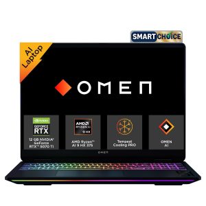 HP Smartchoice Omen 16 Max, AMD Ryzen AI 9 HX 375, 12GB RTX 5070 Ti, 32GB DDR5, 1TB SSD, 2K,165Hz, 400 nits,3ms, IPS, 16”/40.6cm, Win11,Office24, Shadow Black, 2.71kg, ak0070ax, RGB Gaming Laptop