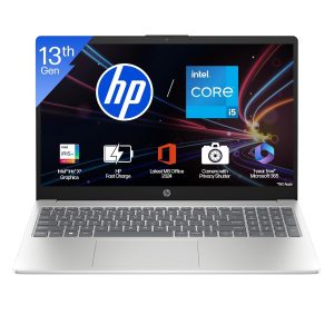 HP Laptop 15, Intel Core i5-1335U-13th Gen, (16GB DDR4,512GB SSD) Anti-Glare, Micro-Edge, FHD, 15.6”/39.6cm, Win11, M365 Basic(1yr)* Office24, Silver, 1.59kg, Iris Xe, FHD Camera w/Shutter