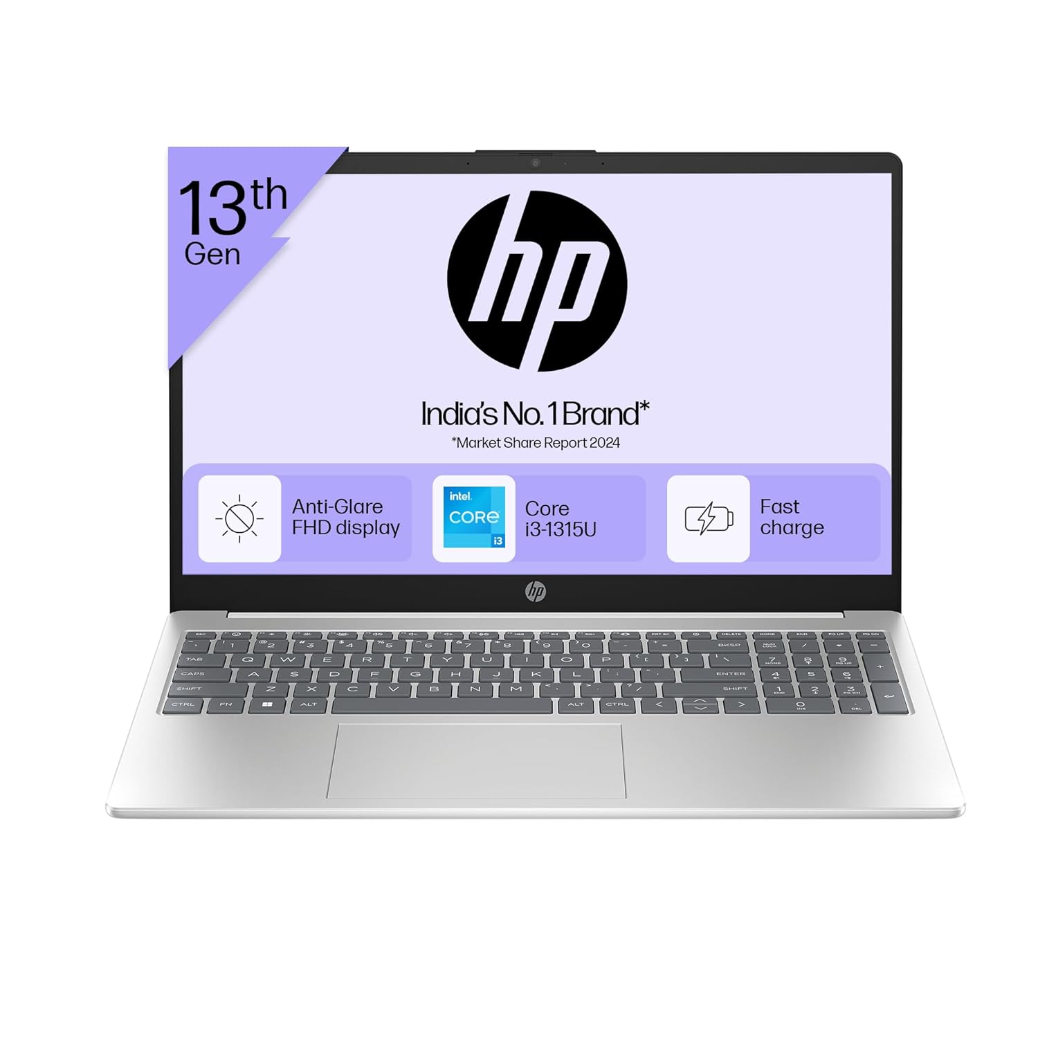 HP 15, 13th Gen Intel Core i3-1315U Laptop (8GB DDR4, 512GB SSD) Anti-Glare, Micro-Edge, 15.6″/39.6cm, FHD, Win 11, MSO 21, Silver, 1.59kg, Intel UHD Graphics, 1080p FHD Camera, 15-fd0465TU